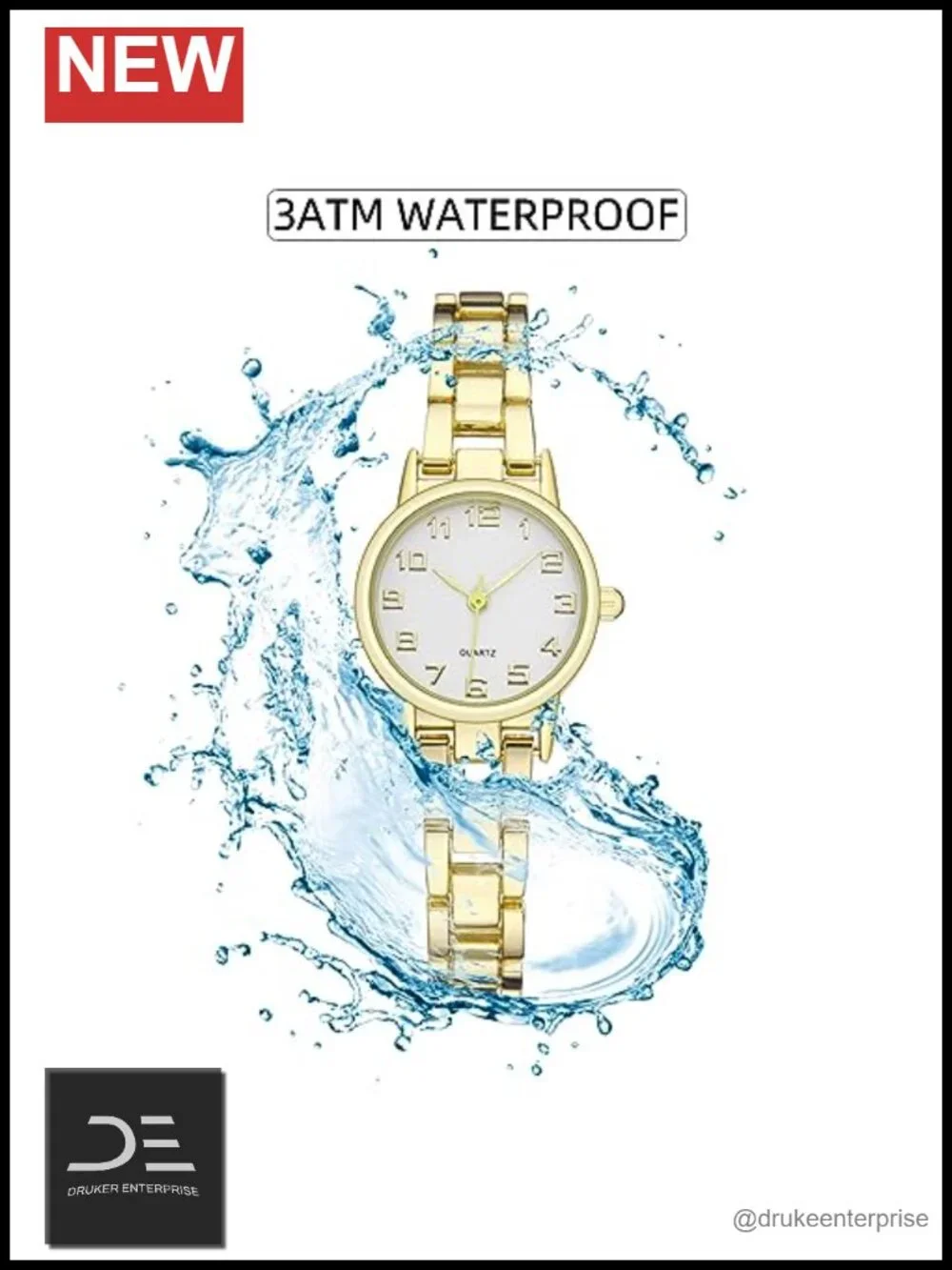 Waterproof Analog Bracelet Watch - Slim Thin Quartz with Crystal Accents